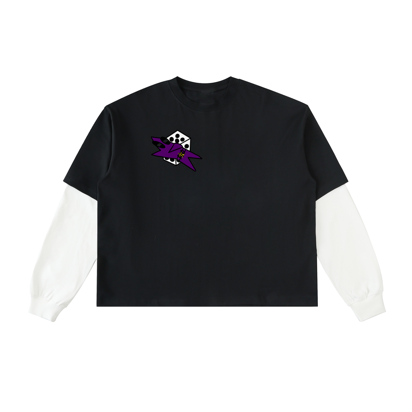 White and black Layered dice logo long sleeve