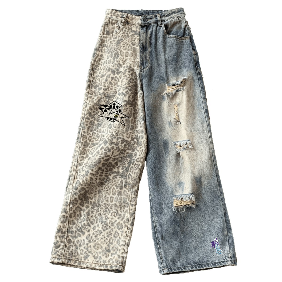 LOOPED limited half leopard print heavy weight jeans