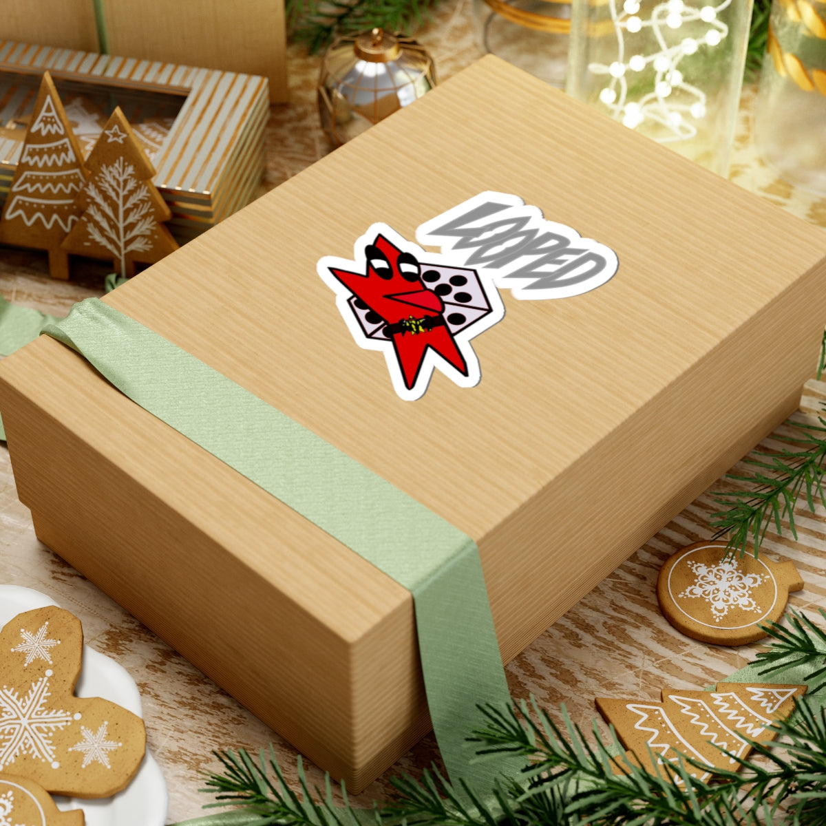 Looped red dice stickers