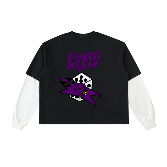 White and black Layered dice logo long sleeve